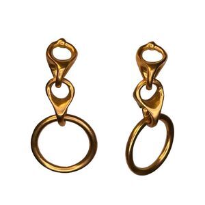 Vintage 90s Triple Hoop Dangle Earrings Gold Tone Metal Pierced